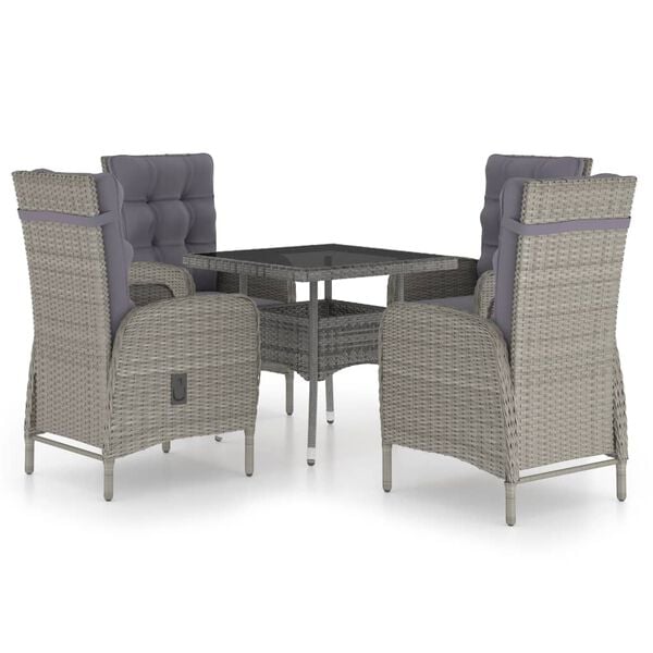 vidaXL 5 Piece Garden Dining Set Poly Rattan and Glass Grey