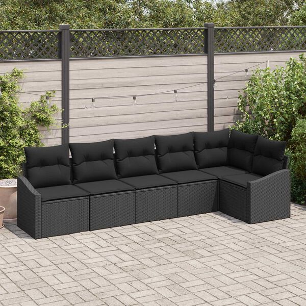 vidaXL Sofa Set with Cushion 6 pcs Black Poly Rattan