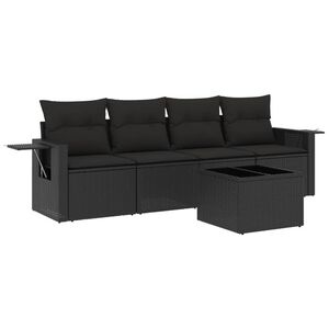 vidaXL 5 Piece Garden Sofa Set with Cushions Black Poly Rattan