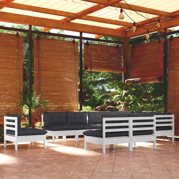 vidaXL 10 Piece Garden Lounge Set with Cushions White Solid Pinewood