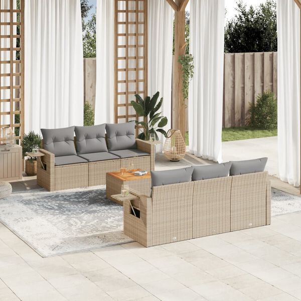 vidaXL 7 Piece Garden Sofa Set with Cushions Beige Poly Rattan