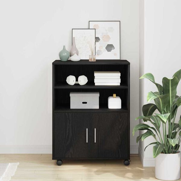vidaXL Cabinet with Shelf with Wheel Black Oak 60 x 48 x 74.5 cm