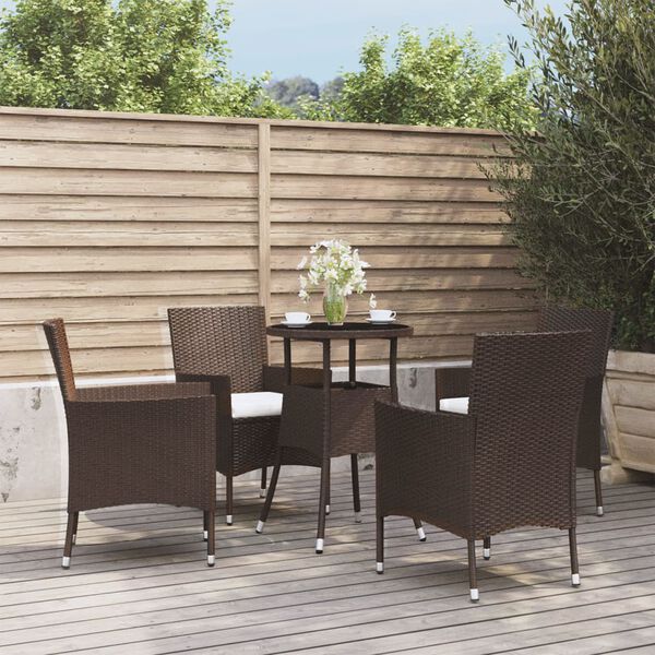 vidaXL 5 Piece Garden Bistro Set with Cushions Brown Poly Rattan
