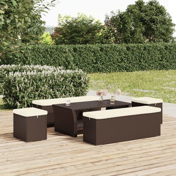 vidaXL Ottomans with Cushions 2 pcs Brown 40x30x40 cm Poly Rattan
