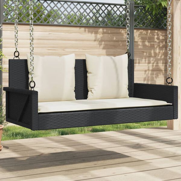 vidaXL Swing Bench with Cushions Black 119x56x48 cm Poly Rattan