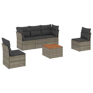 vidaXL 6 Piece Garden Sofa Set with Cushions Grey Poly Rattan