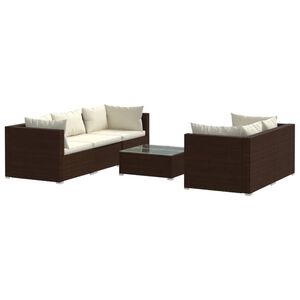 vidaXL 6 Piece Garden Lounge Set with Cushions Poly Rattan Brown