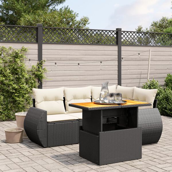 vidaXL 5 Piece Garden Sofa Set with Cushions Black Poly Rattan