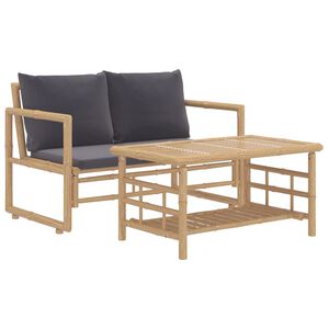 vidaXL 2 Piece Garden Lounge Set with Dark Grey Cushions Bamboo