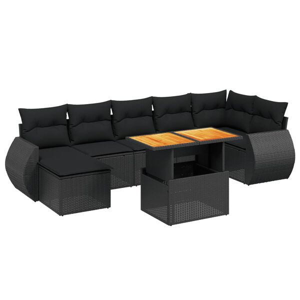 vidaXL 8 Piece Garden Sofa Set with Cushions Black Poly Rattan