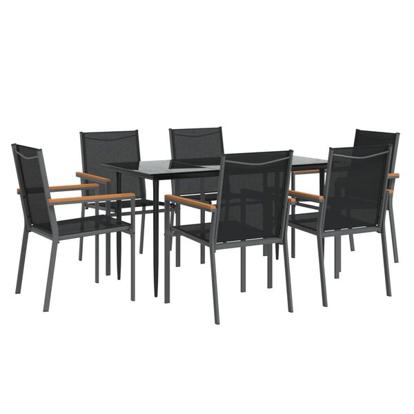 vidaXL 7 Piece Garden Dining Set Black Textilene and Steel