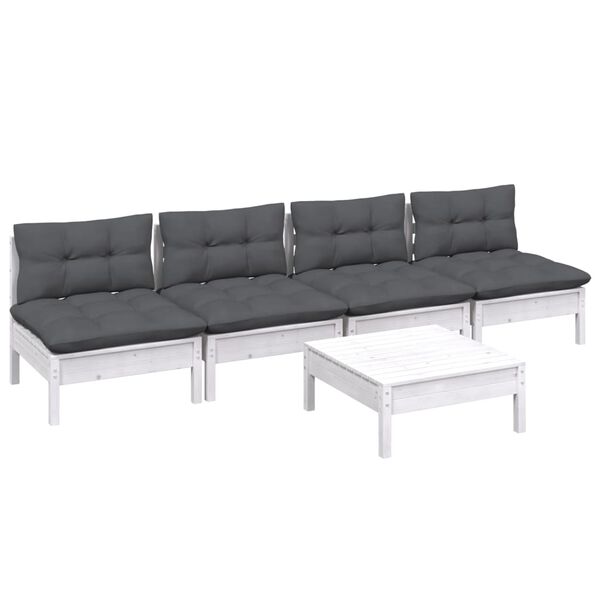 vidaXL 5 Piece Garden Lounge Set with Anthracite Cushions Pinewood