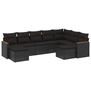 vidaXL 10 Piece Garden Sofa Set with Cushions Black Poly Rattan