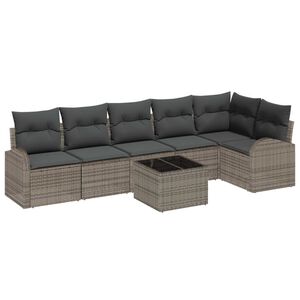 vidaXL Sofa Set with Cushion with Storage 7 pcs Grey Poly Rattan