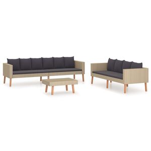 vidaXL 3 Piece Garden Lounge Set with Cushions Poly Rattan Beige
