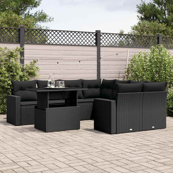 vidaXL 9 Piece Garden Sofa Set with Cushions Black Poly Rattan