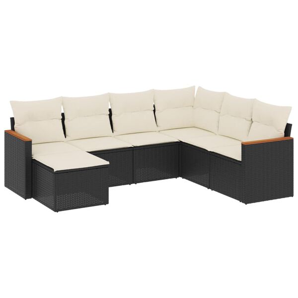vidaXL 7 Piece Garden Sofa Set with Cushions Black Poly Rattan