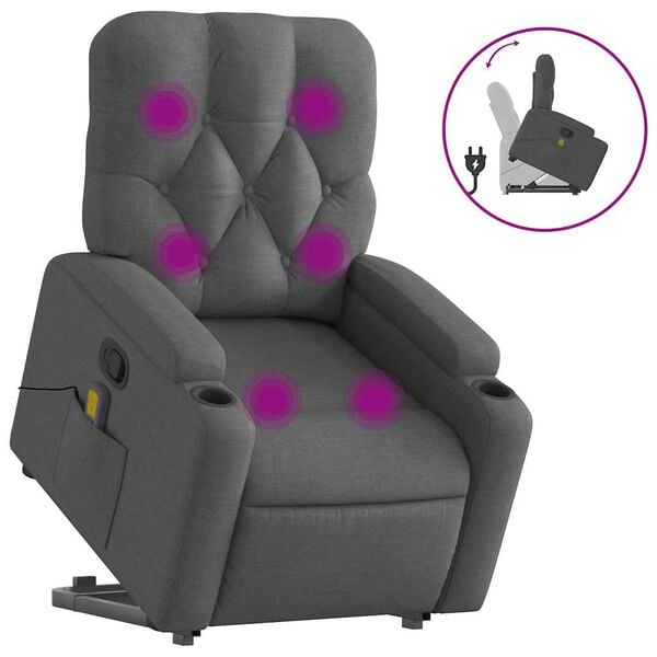vidaXL Stand up Massage Recliner Chair Dark Grey Fabric