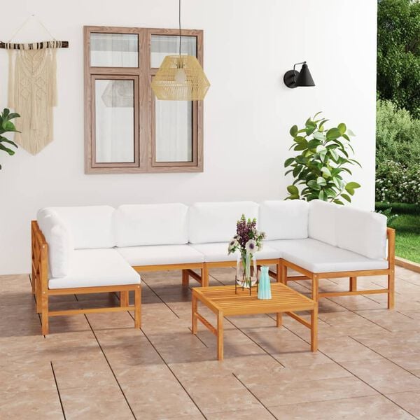 vidaXL 7 Piece Garden Lounge Set with Cream Cushions Solid Teak Wood