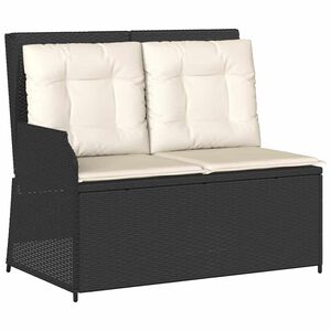 vidaXL Reclining Garden Bench with Cushions Black Poly Rattan