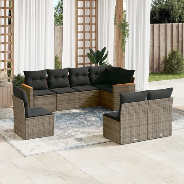 vidaXL 8 Piece Garden Sofa Set with Cushions Grey Poly Rattan