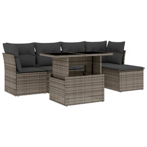 vidaXL 6 Piece Garden Sofa Set with Cushions Grey Poly Rattan