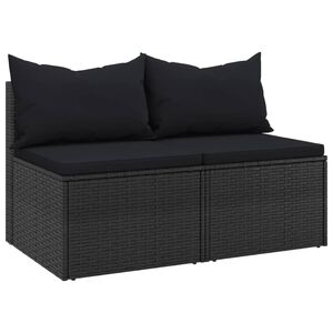vidaXL Garden Middle Sofas with Cushions 2 pcs Black Poly Rattan