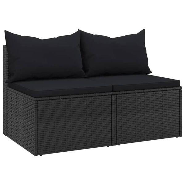 vidaXL Garden Middle Sofas with Cushions 2 pcs Black Poly Rattan