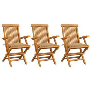 vidaXL Folding Chairs with Beige Cushions 3 pcs Solid Teak Wood
