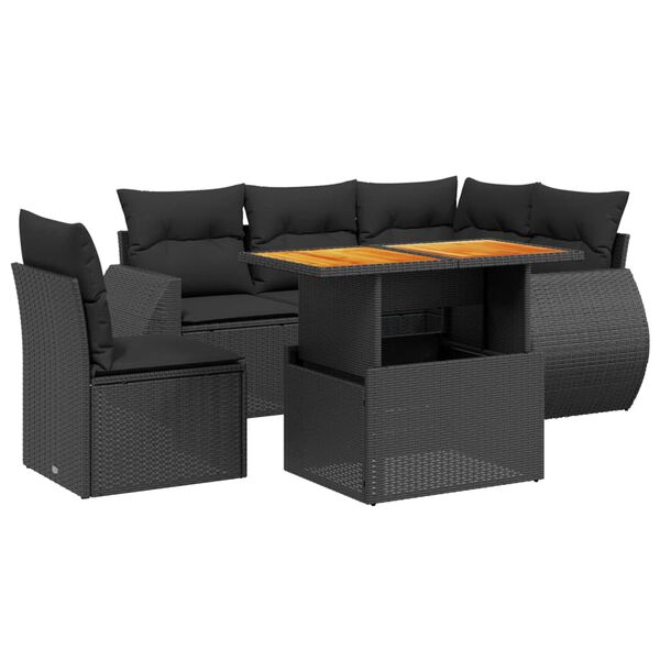vidaXL 6 Piece Garden Sofa Set with Cushions Black Poly Rattan