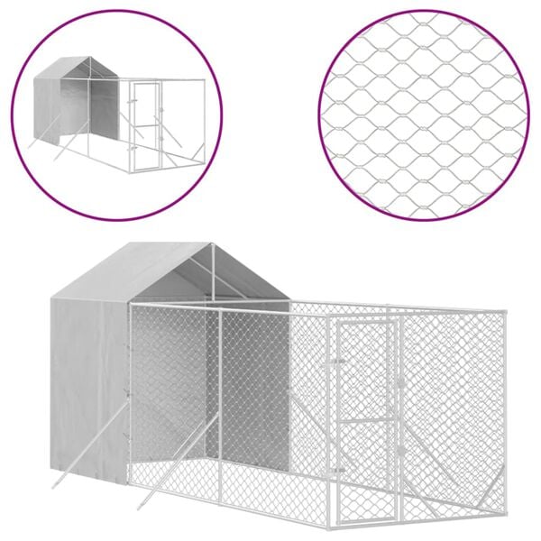 vidaXL Outdoor Dog Kennel with Roof Silver 2x6x2.5 m Galvanised Steel