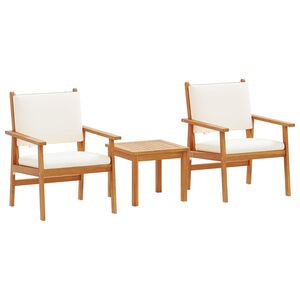 vidaXL Garden Sofa Set 3 pcs 2-Seater Cream White Solid Acacia Wood
