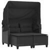 vidaXL Garden Sofa 2-Seater with Canopy and Stools Black Poly Rattan