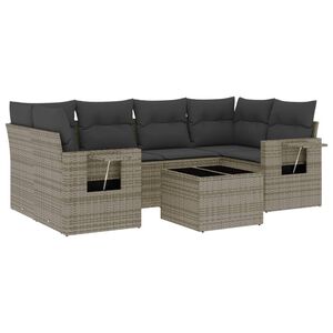 vidaXL 7 Piece Garden Sofa Set with Cushions Grey Poly Rattan