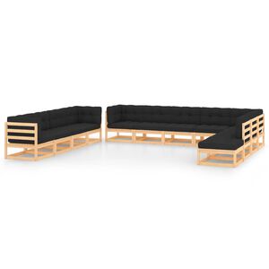 vidaXL 12 Piece Garden Lounge Set with Anthracite Cushions Pinewood