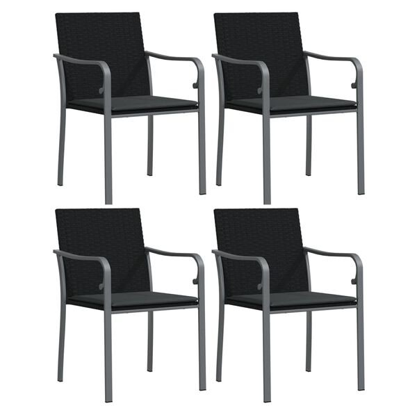vidaXL Garden Chairs with Cushions 4 pcs Black 56x59x84 cm Poly Rattan