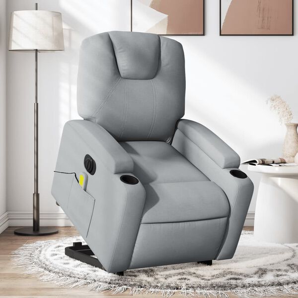 vidaXL Electric Stand up Massage Recliner Chair Light Grey Fabric