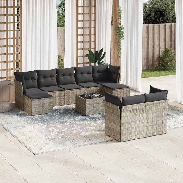 vidaXL 10 Piece Garden Sofa Set with Cushions Grey Poly Rattan