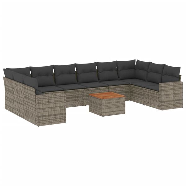 vidaXL 11 Piece Garden Sofa Set with Cushions Grey Poly Rattan
