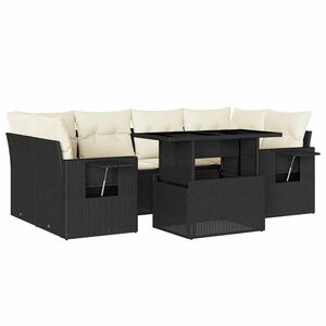vidaXL 7 Piece Garden Sofa Set with Cushions Black Poly Rattan