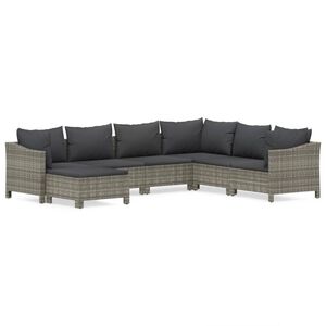vidaXL 7 Piece Garden Lounge Set with Cushions Grey Poly Rattan