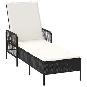 vidaXL Sun Lounger Poly Rattan Black and Cream White