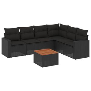 vidaXL 7 Piece Garden Sofa Set with Cushions Black Poly Rattan