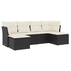 vidaXL 6 Piece Garden Sofa Set with Cushions Black Poly Rattan