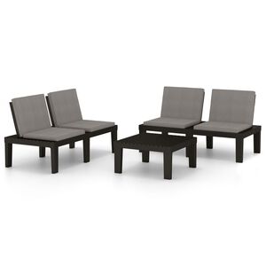 vidaXL 3 Piece Garden Lounge Set with Cushions Plastic Grey