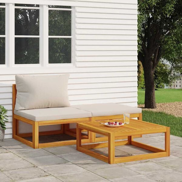 vidaXL 3 Piece Garden Lounge Set with Cushions Solid Wood Acacia