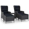 vidaXL 3 Piece Garden Lounge Set with Cushions Poly Rattan Dark Grey