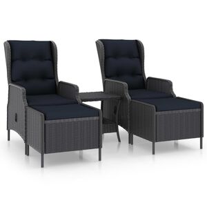vidaXL 3 Piece Garden Lounge Set with Cushions Poly Rattan Dark Grey