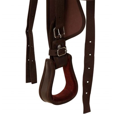 vidaXL Western Saddle. Headstall&Breast Collar Real Leather 17" Brown