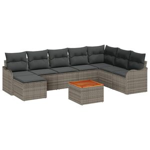 vidaXL Garden Sofa Set with Cushion 9 pcs Grey Poly Rattan